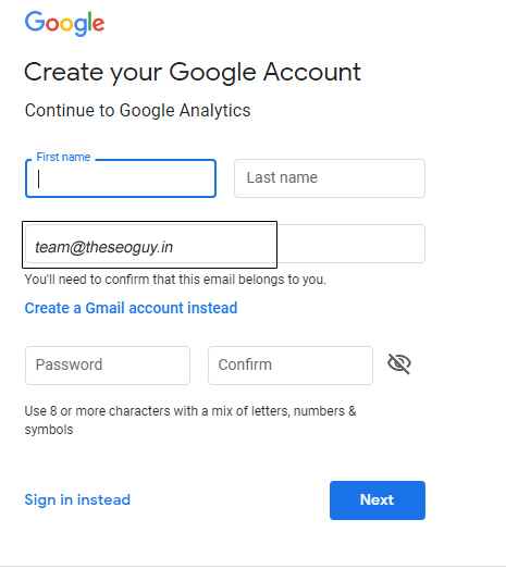 Google analytics sign up